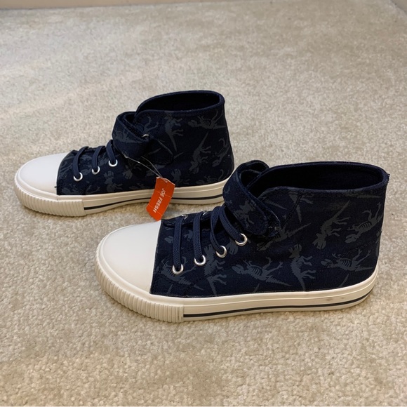 Joe Fresh Blue White High Top Sneakers Kids Size 1 Dinosaurs Print Strap NEW - Picture 5 of 14
